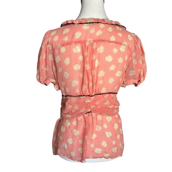 Odille Silk Pink Floral Ruffle Button Blouse Womens Medium Romantic Y2K Anthro - Picture 5 of 7